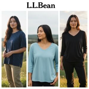 Lot (3) LL Bean Tops Shirts Tunics Tees Sz 1X 16 18 Blue Black Polka Dot V-Neck